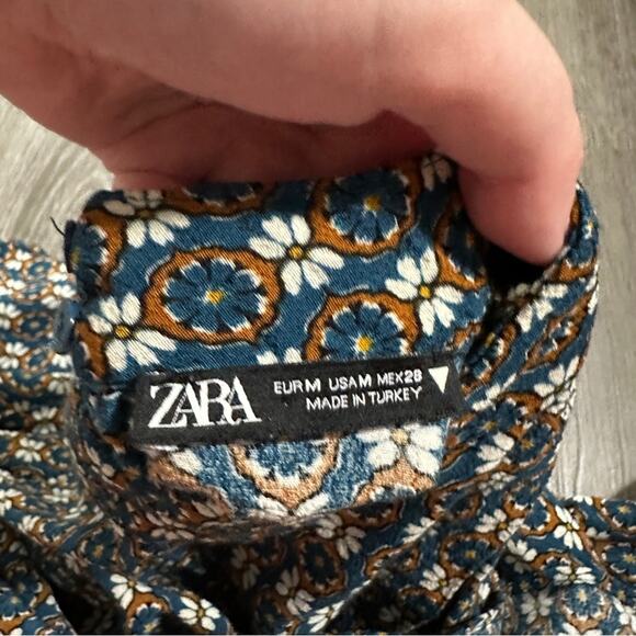 Zara Blue, White & Orange Floral Print Long Sleeve Top Size M - Picture 7 of 10